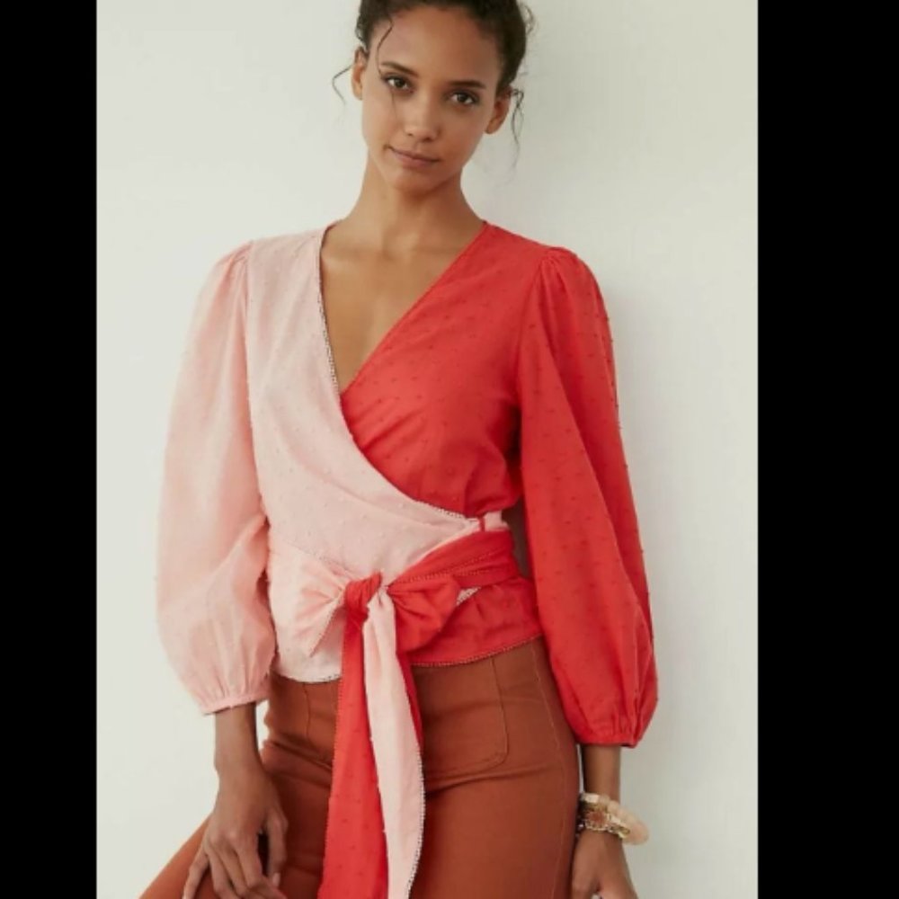 FARM Rio Pink and Red Wrap Blouse